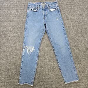 Levi's Wedgie Jeans Womens Size 26 Measure 26x27 Blue Distressed Raw Hem